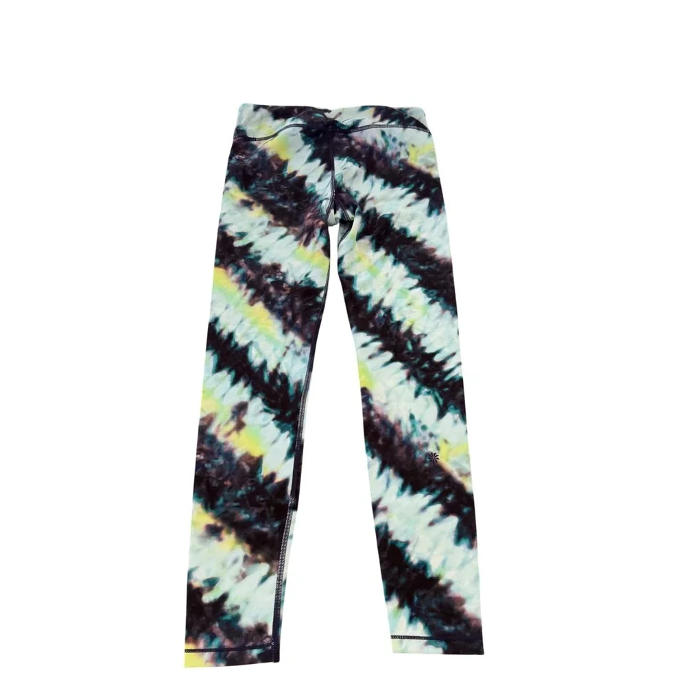 Athleta Girl Chit Chat Tight XL 14 Black Lime Green Tie Dye Leggings‎ NWT New